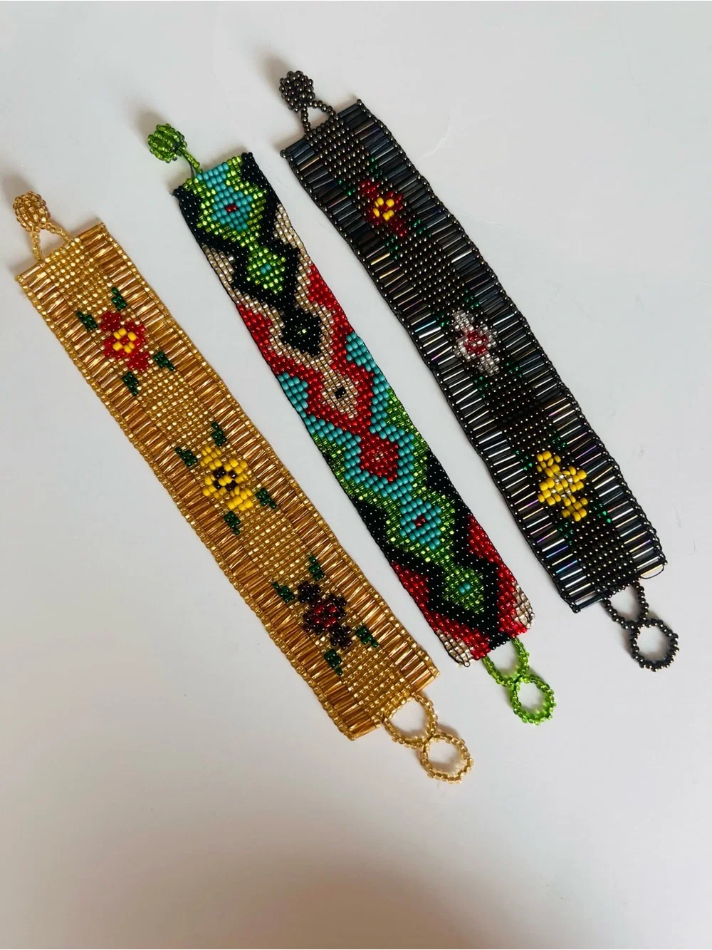 Handmade Beaded Bracelet Set – Black, Gold & Multicolor